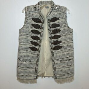 Adore Black & White Tweed Jacket Vest Beaded Details Size Medium